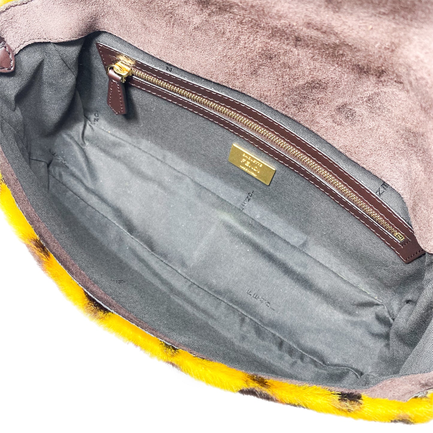 Fendi Yellow Brown Leopard Print Baguette