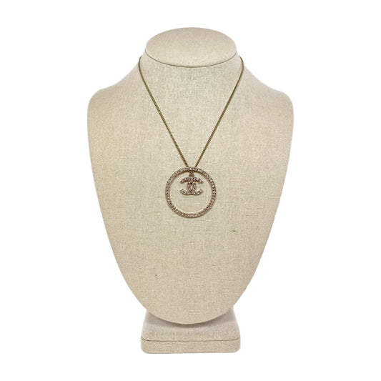 Chanel Circle CC Logo Necklace with Pink Crystals