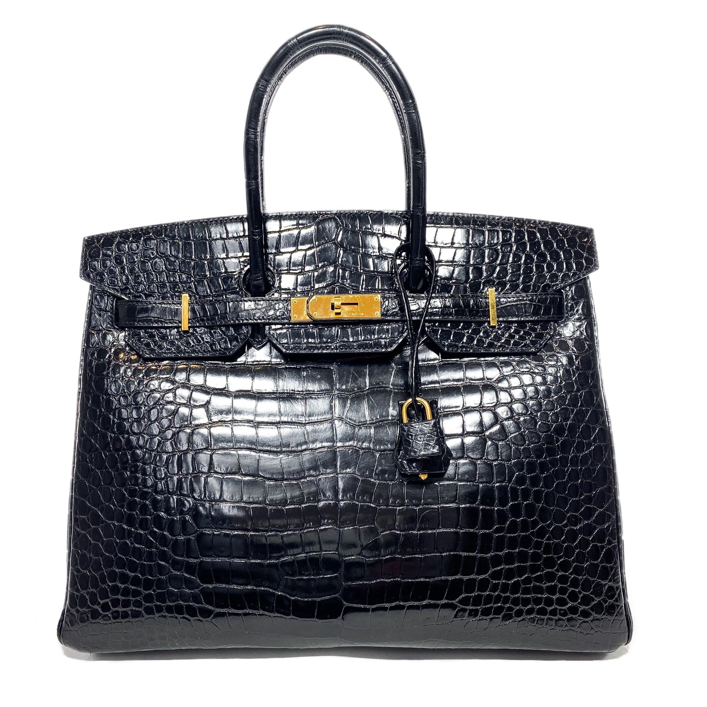 Hermes Birkin 35 Black Shiny Porosus Crocodile Gold Hardware