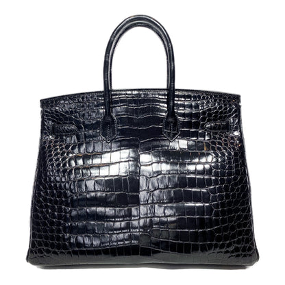 Hermes Birkin 35 Black Shiny Porosus Crocodile Gold Hardware