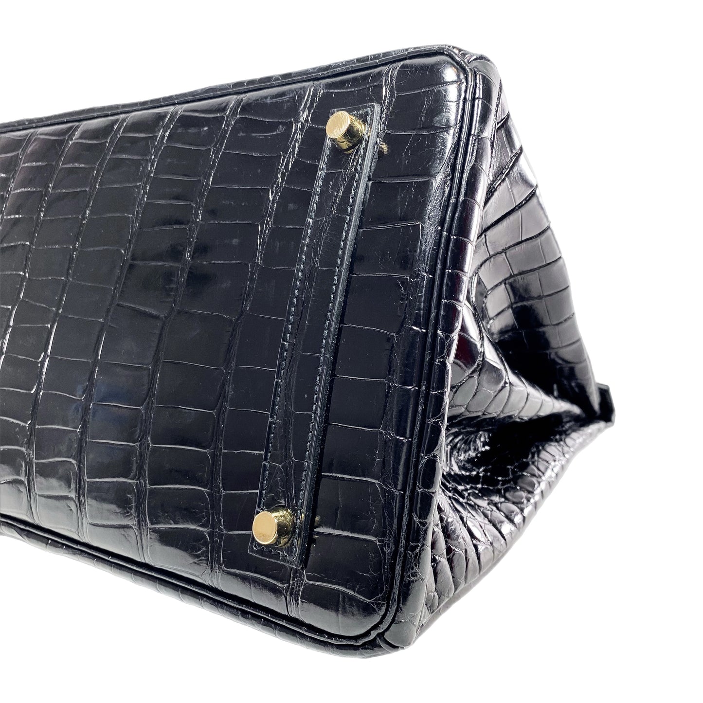Hermes Birkin 35 Black Shiny Porosus Crocodile Gold Hardware