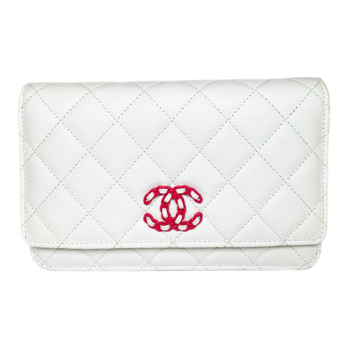 Chanel White Pink Woven CC Wallet on Chain