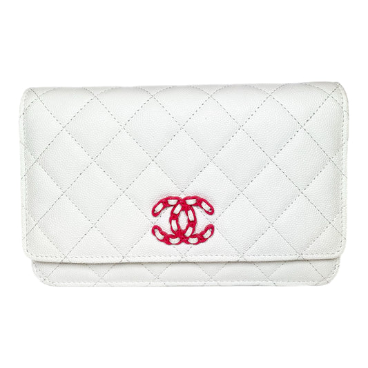 Chanel White Pink Woven CC Wallet on Chain