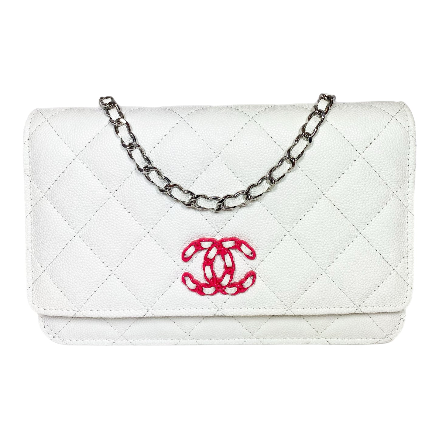 Chanel White Pink Woven CC Wallet on Chain