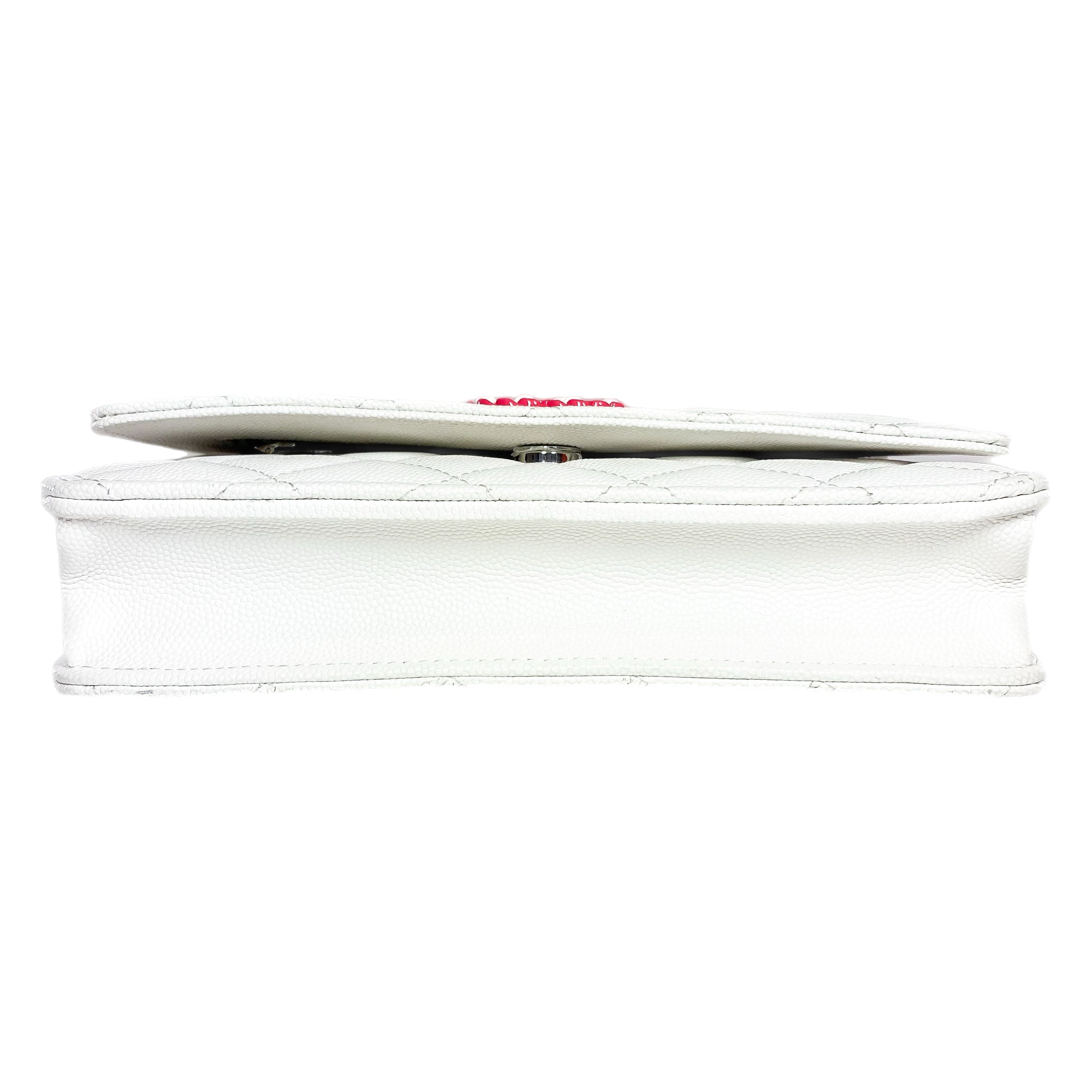 Chanel White Pink Woven CC Wallet on Chain