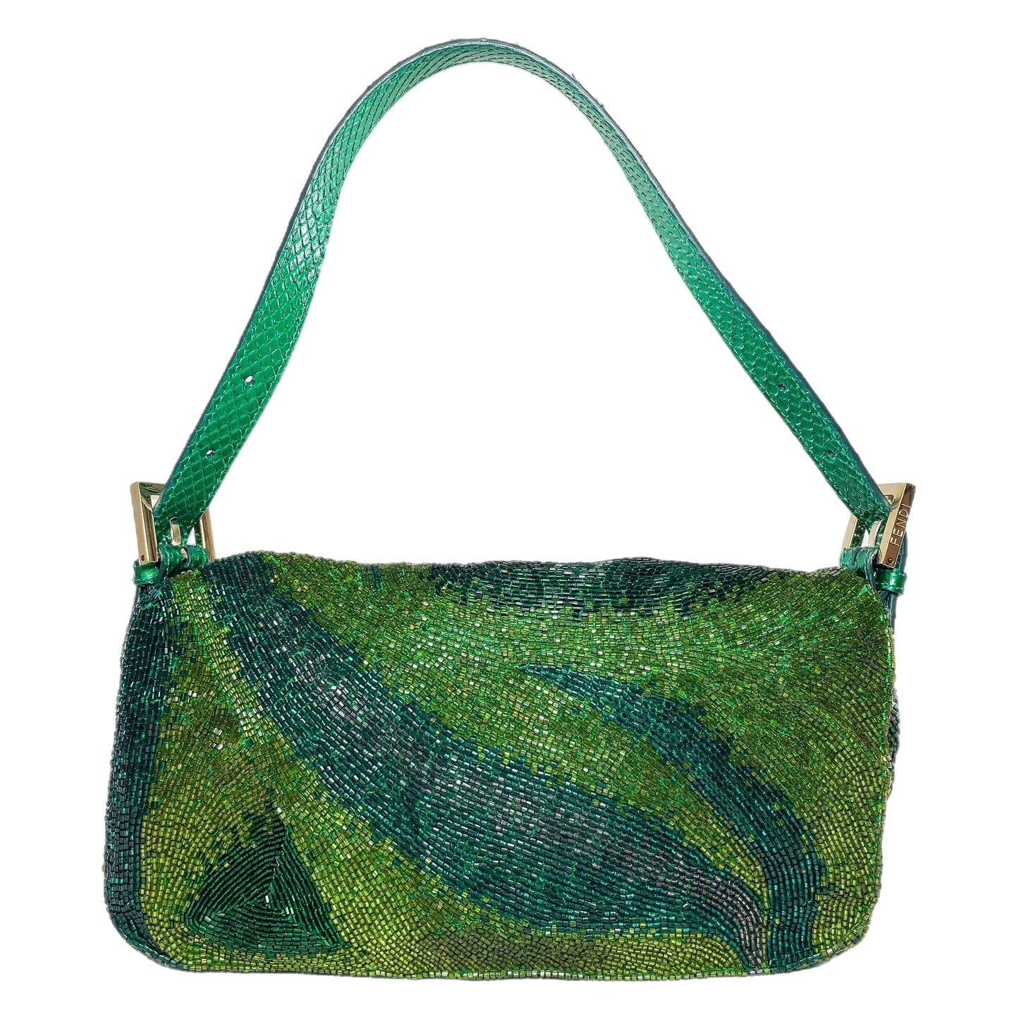 Fendi Green Beaded Python Baguette