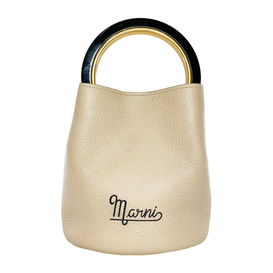 Marni Beige Pannier Logo Print Bucket Bag