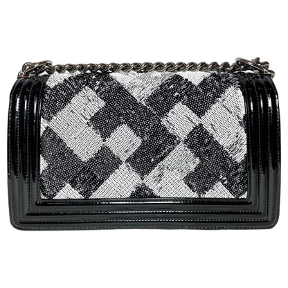 Chanel Black White Sequin Patent Old Medium Boy Bag