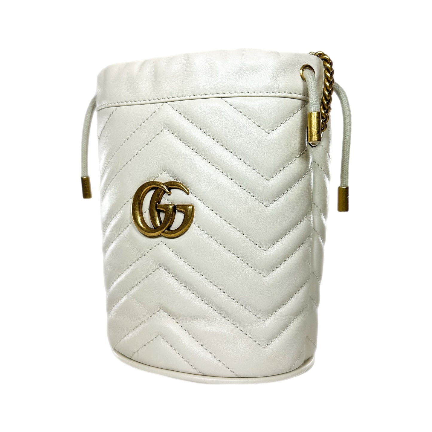 Gucci White Marmont Mini Bucket Bag