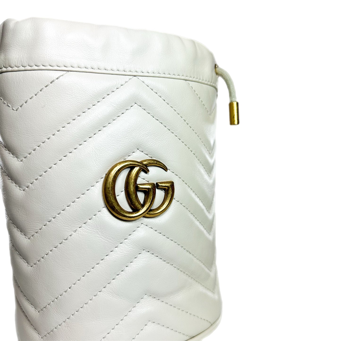 Gucci White Marmont Mini Bucket Bag