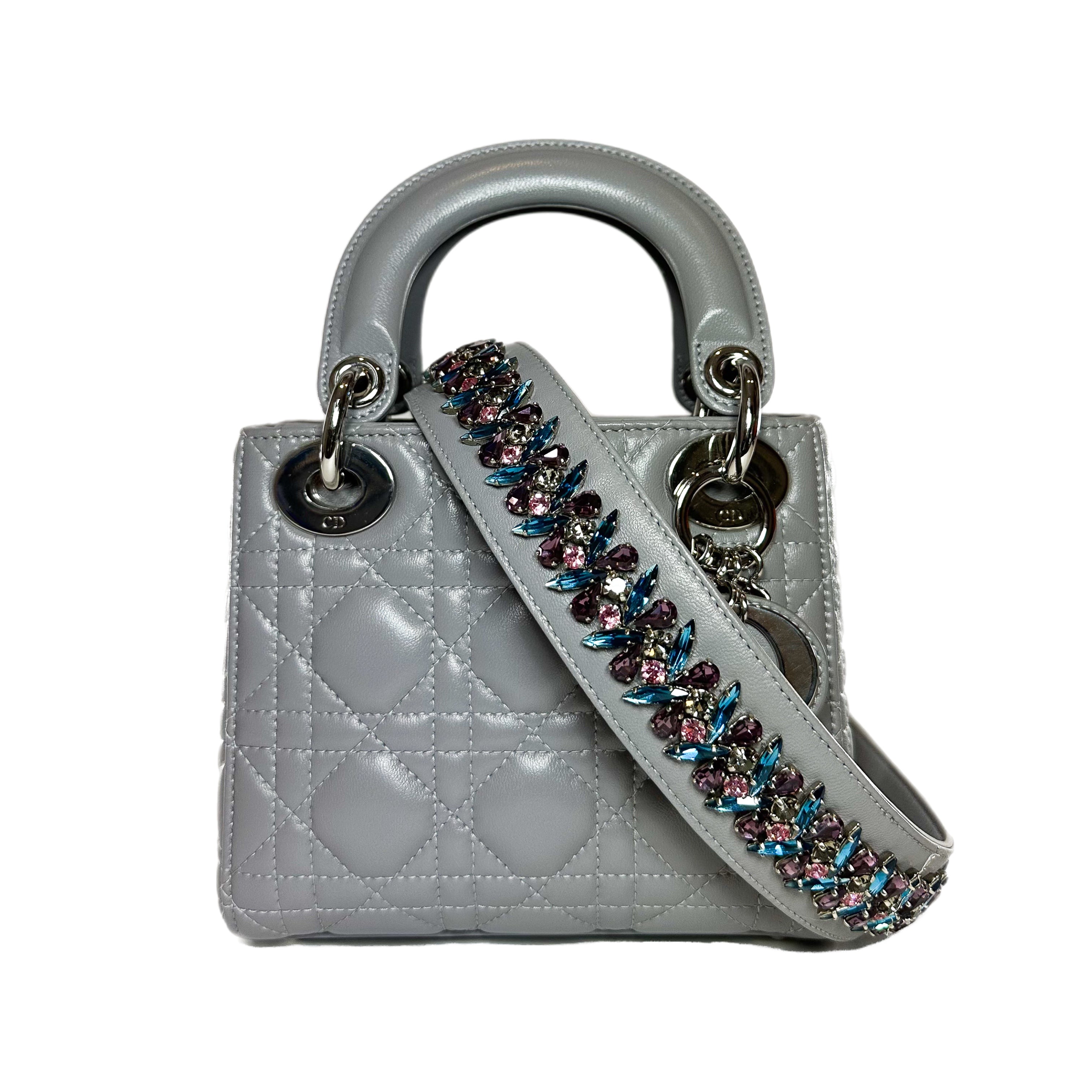Dior Grey Mini Lady Dior with Crystal Strap | Consign of the