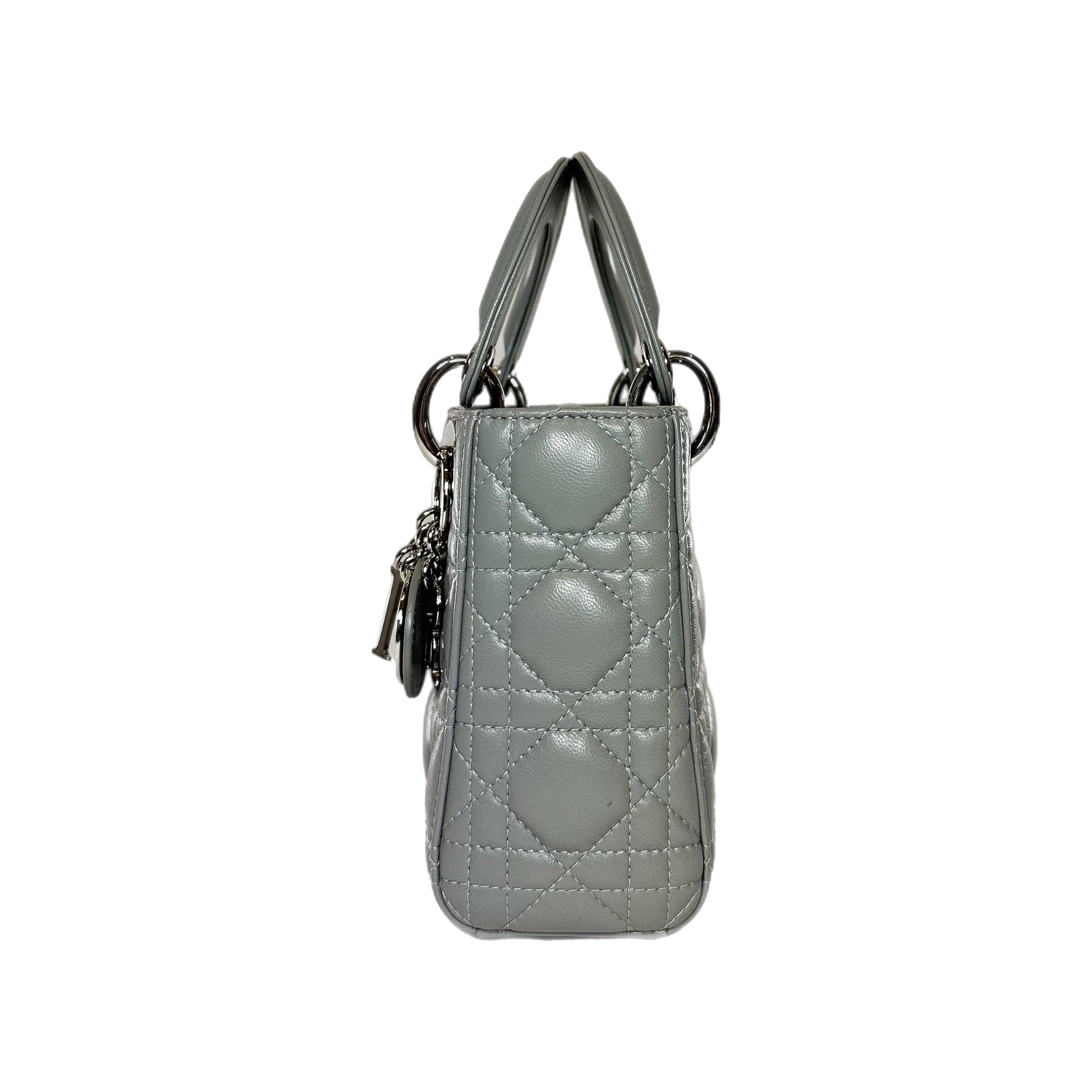 【ヴィンテージ】Rank:S☆Dior Grey Lady Small ハンドバック Small Lady Dior My ABCDior Bag Stone Gray Cannage Lambskin