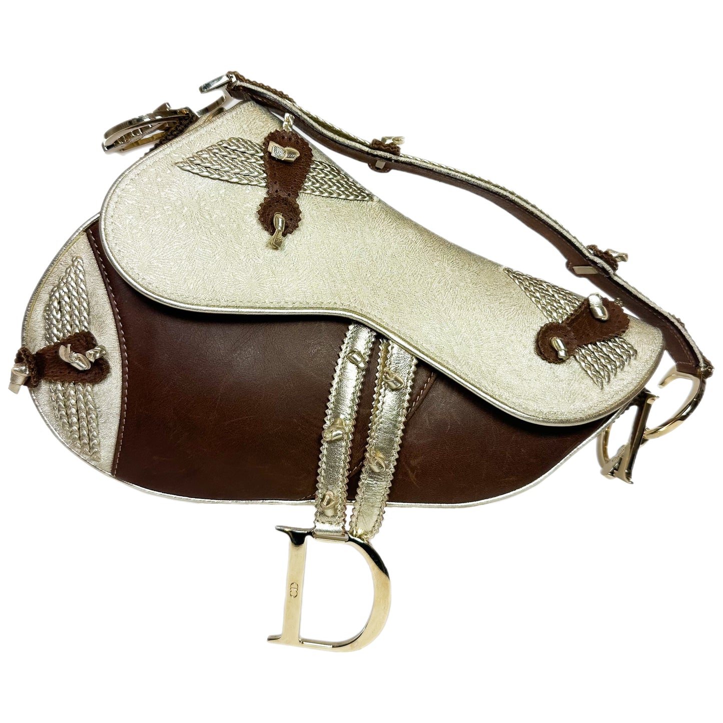 Dior Brown Ivory Saddle Bag