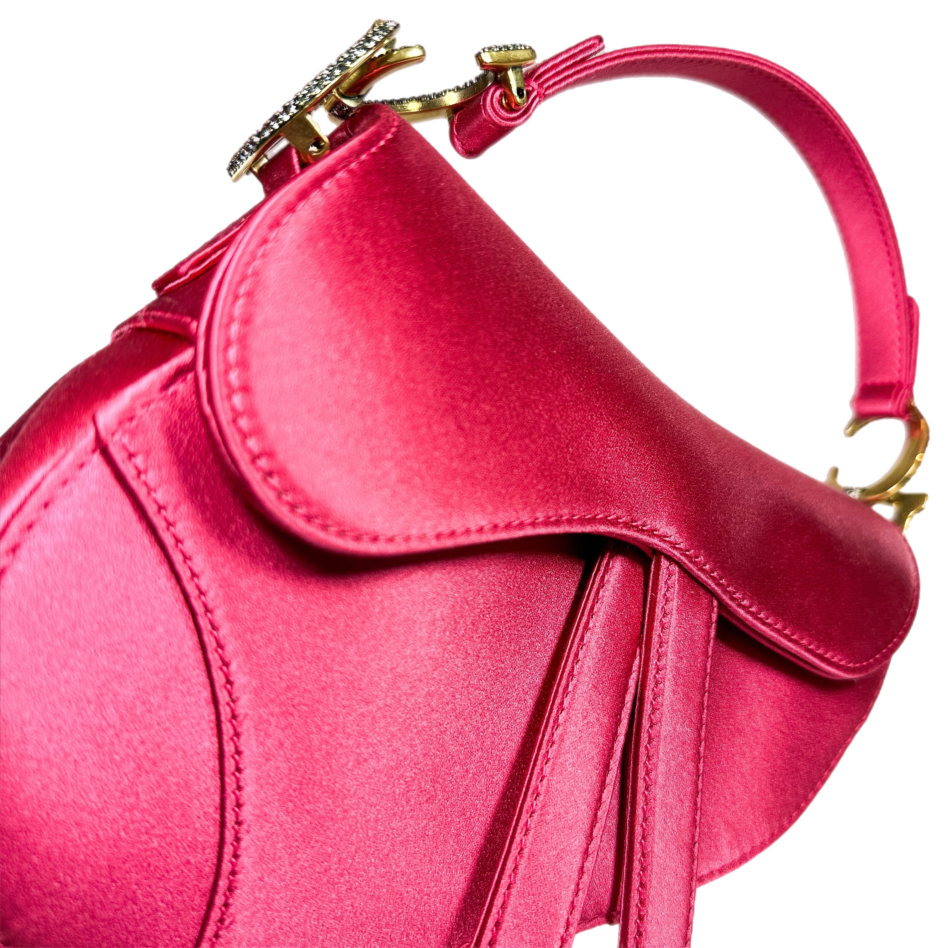 Dior Pink Satin Crystal Mini Saddle Bag | Consign of the Times ™