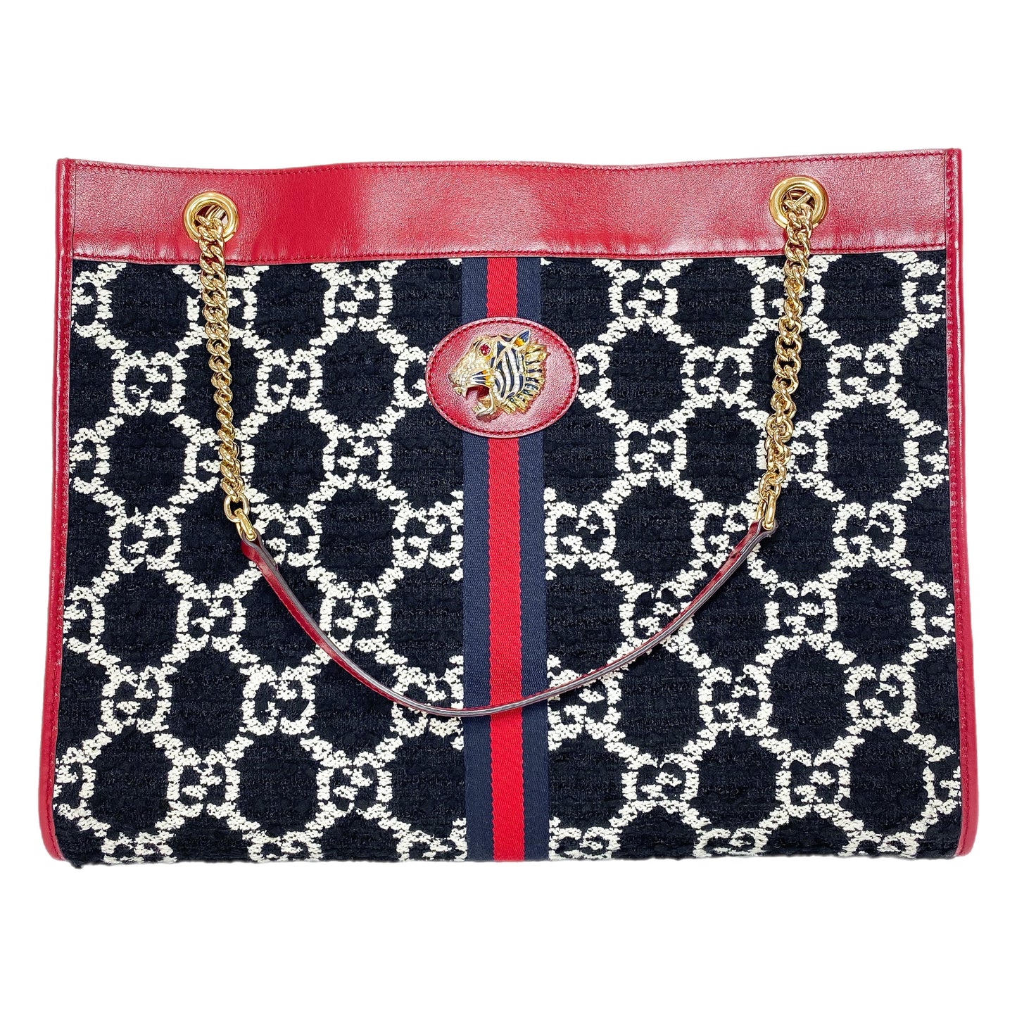 Gucci Black Romantic Cherry GG Monogram Rajah Chain Tote