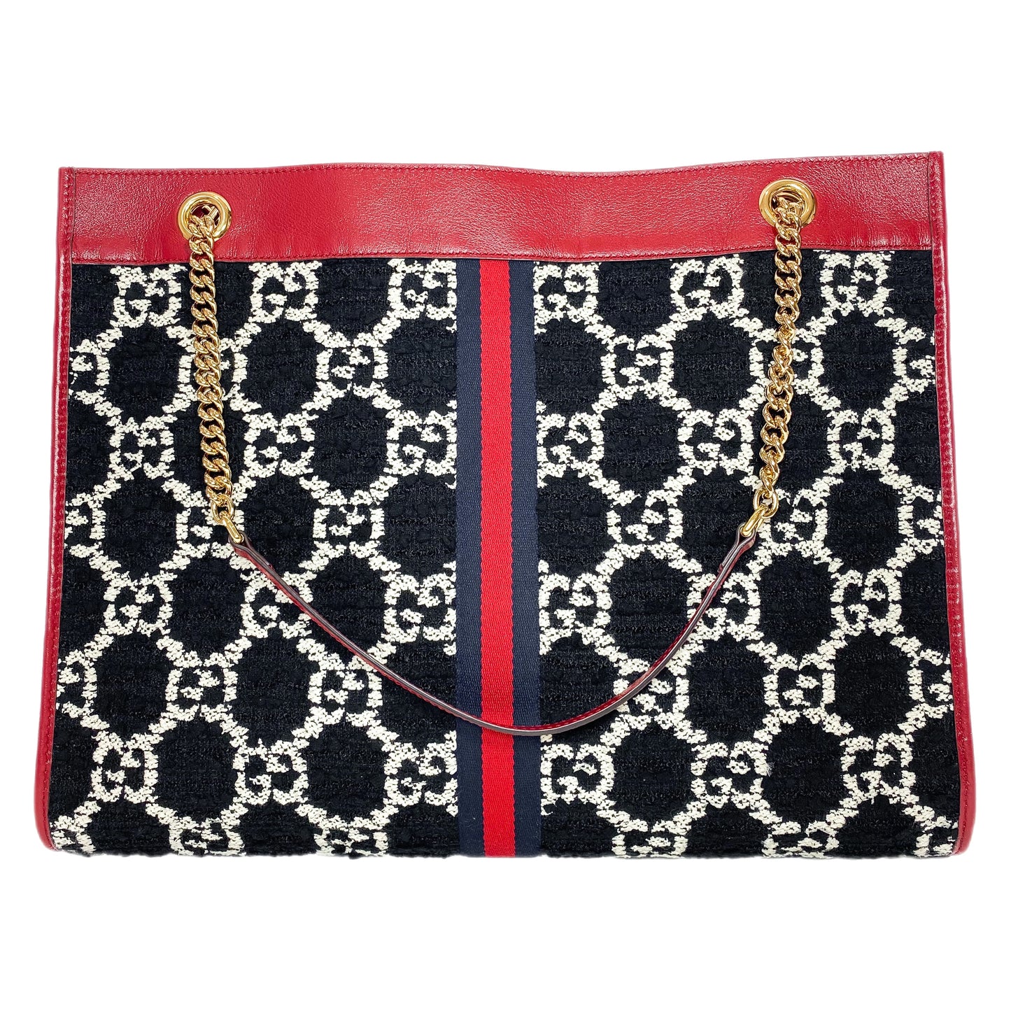 Gucci Black Romantic Cherry GG Monogram Rajah Chain Tote
