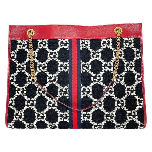 Gucci Black Romantic Cherry GG Monogram Rajah Chain Tote