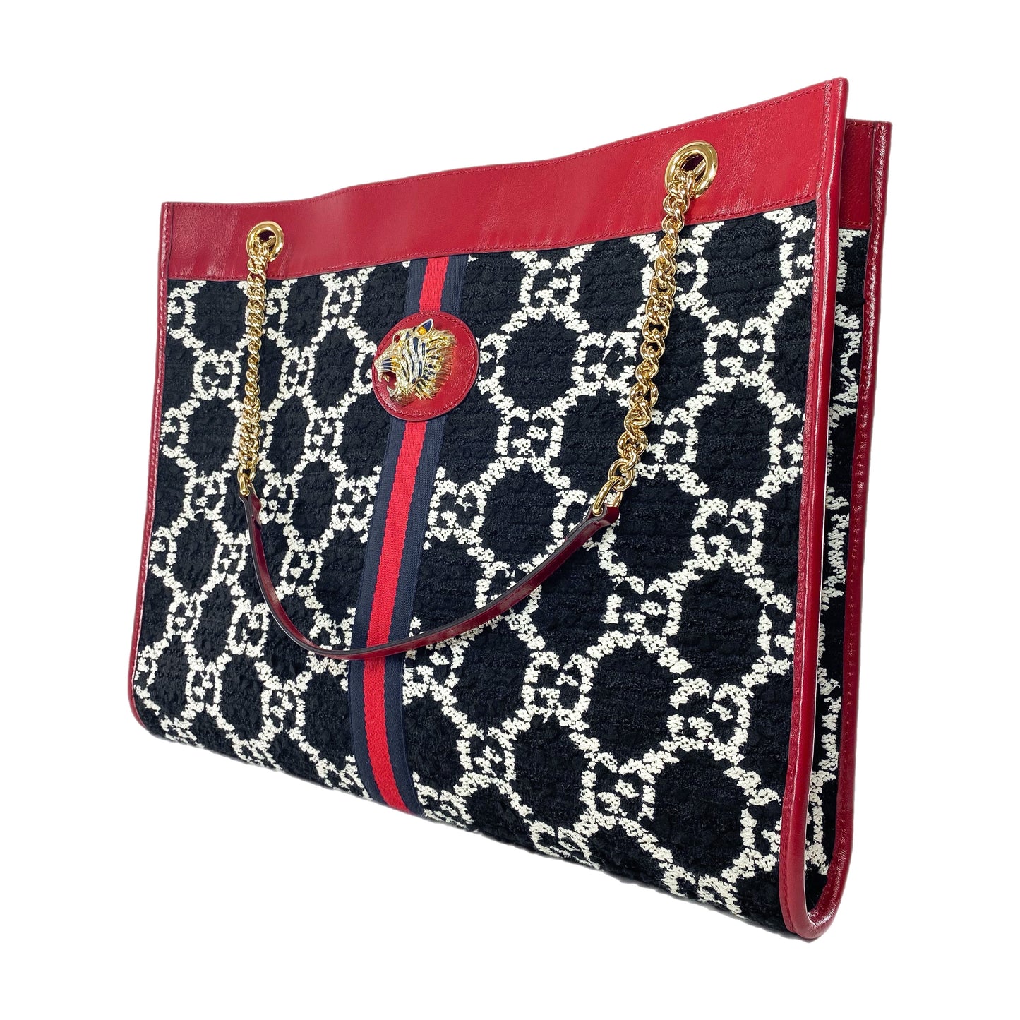 Gucci Black Romantic Cherry GG Monogram Rajah Chain Tote