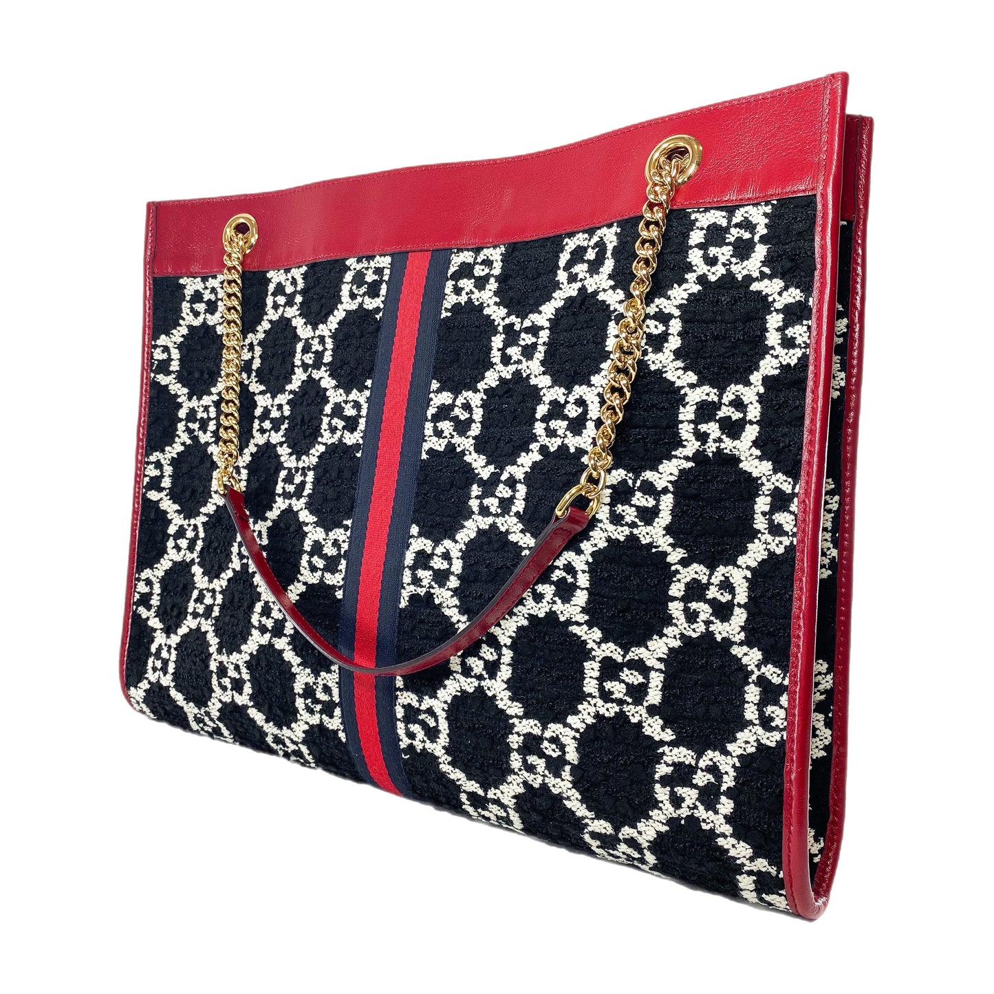 Gucci Black Romantic Cherry GG Monogram Rajah Chain Tote