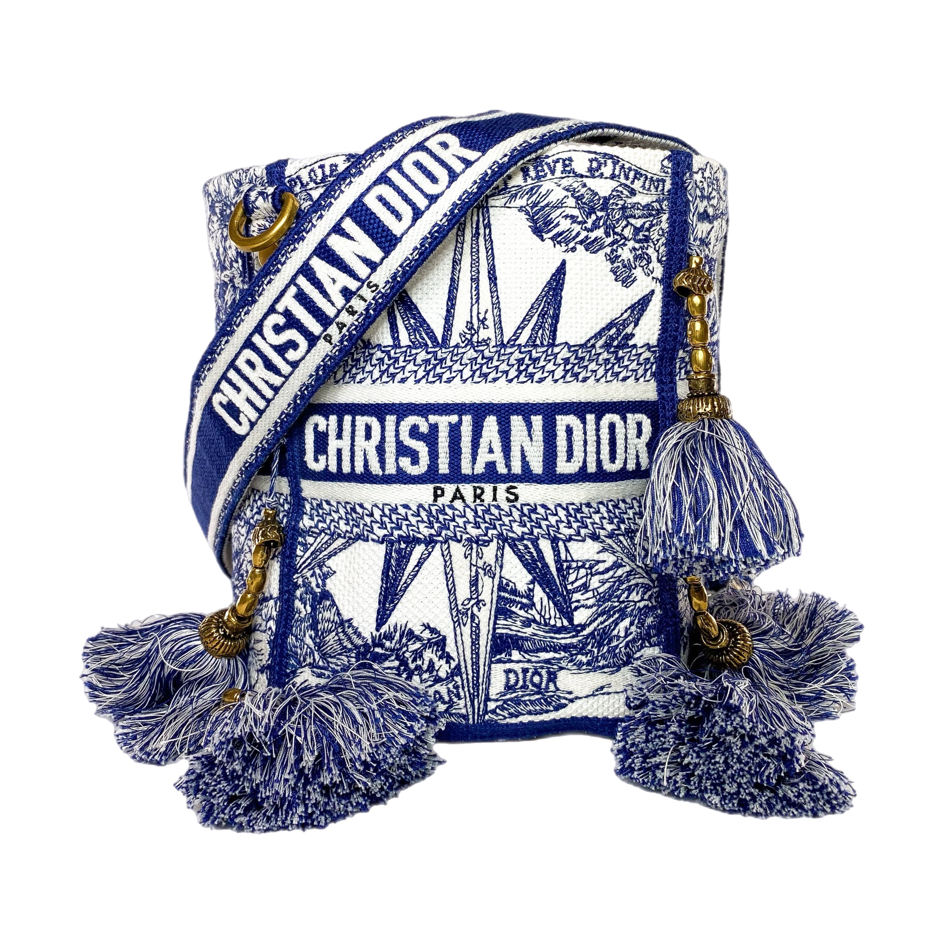 Dior Small White Blue D-Bubble Bucket Bag