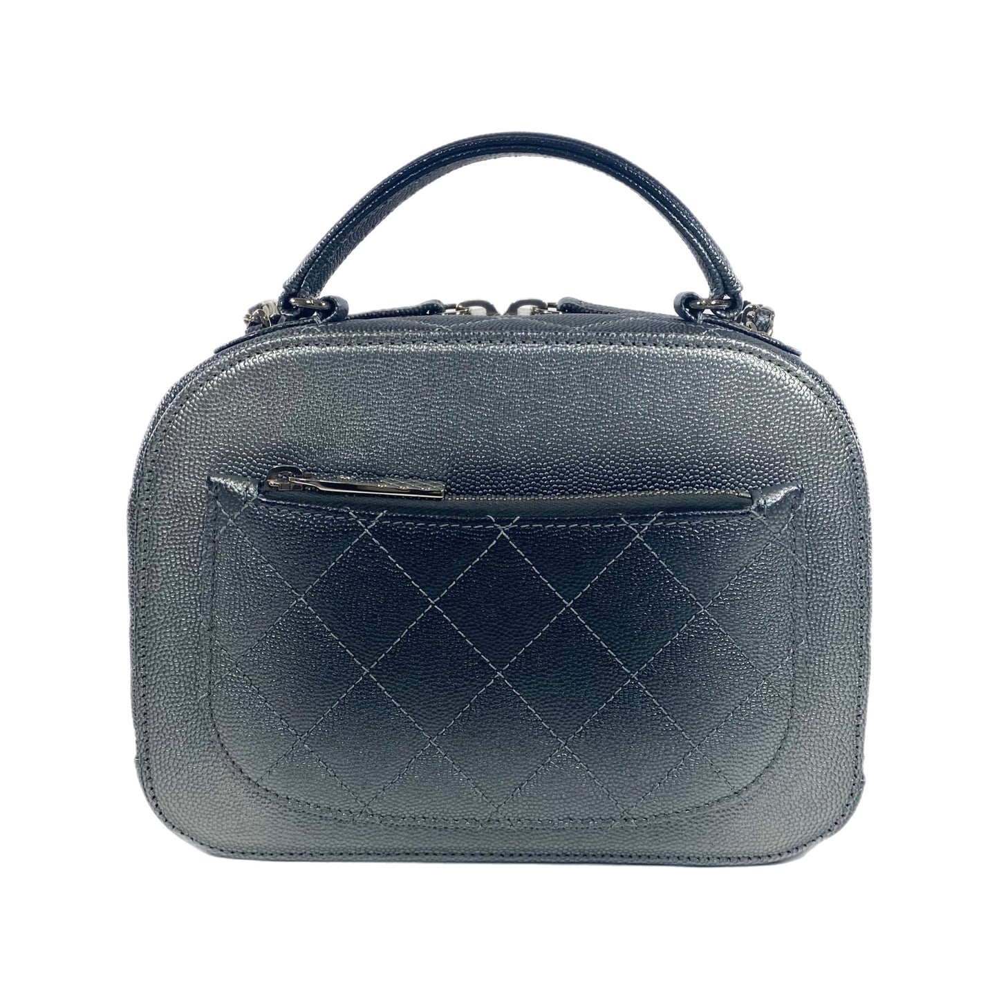 Chanel Gray Metallic Caviar Small Coco Vanity Case