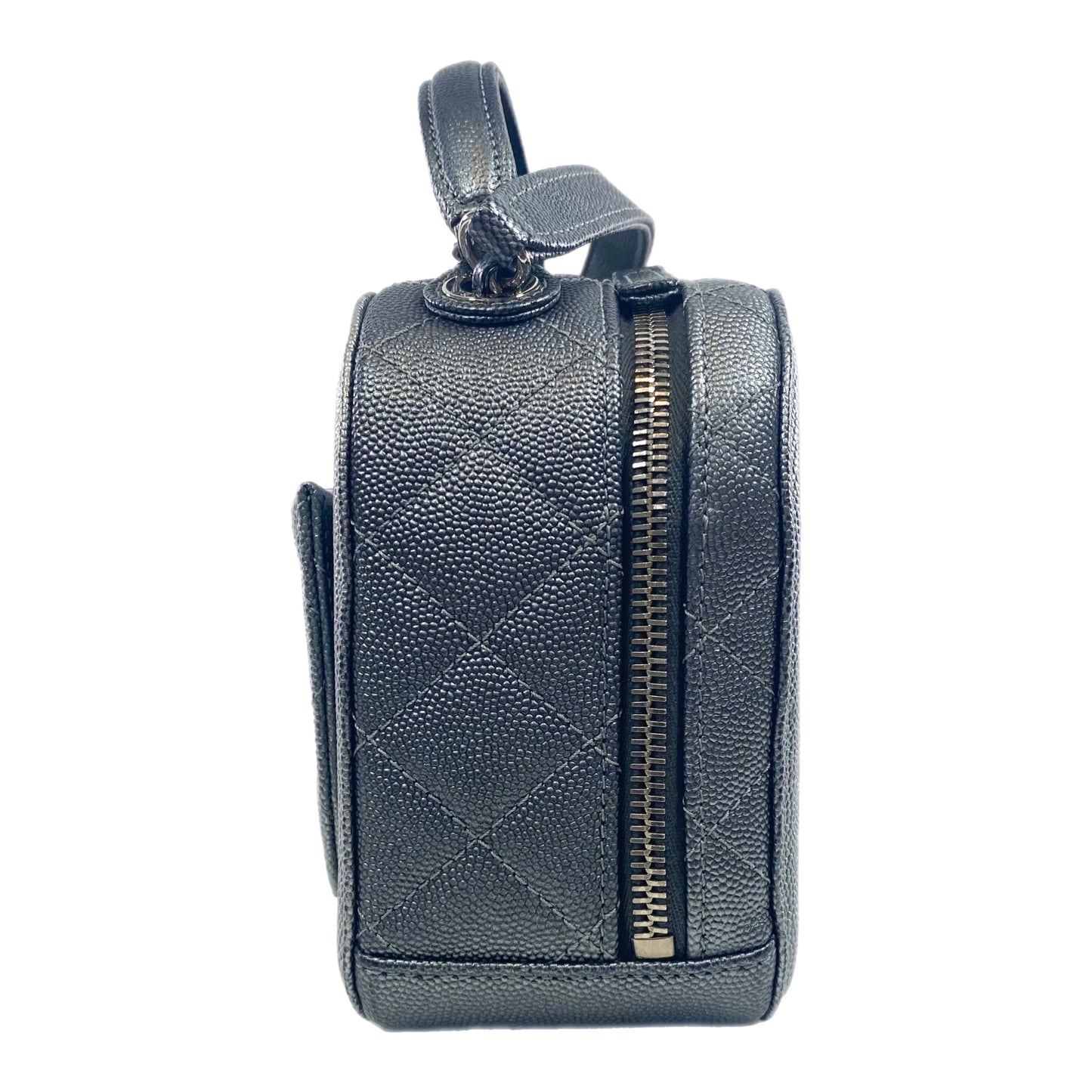 Chanel Gray Metallic Caviar Small Coco Vanity Case