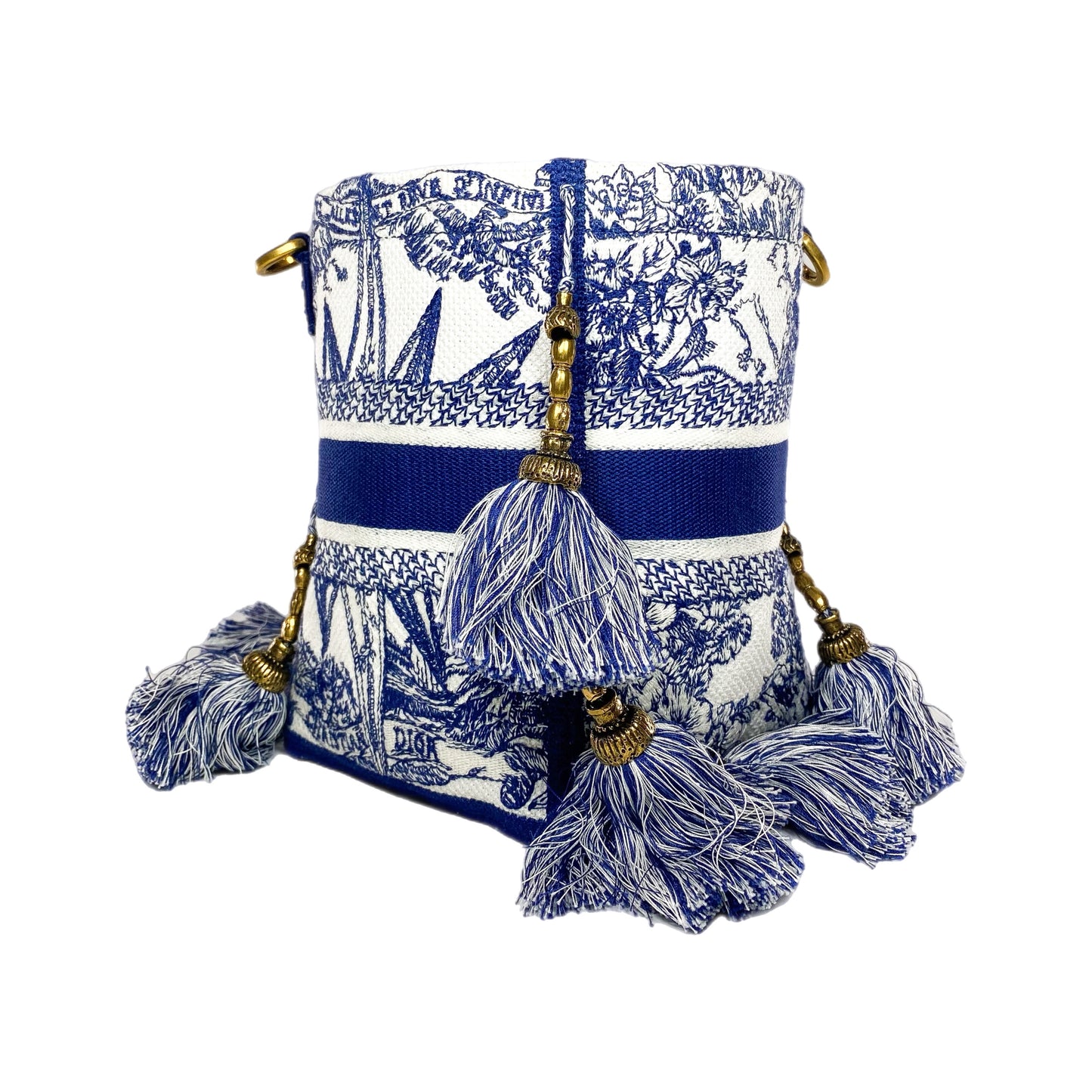 Dior Small White Blue D-Bubble Bucket Bag