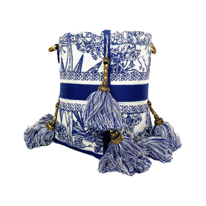 Dior Small White Blue D-Bubble Bucket Bag