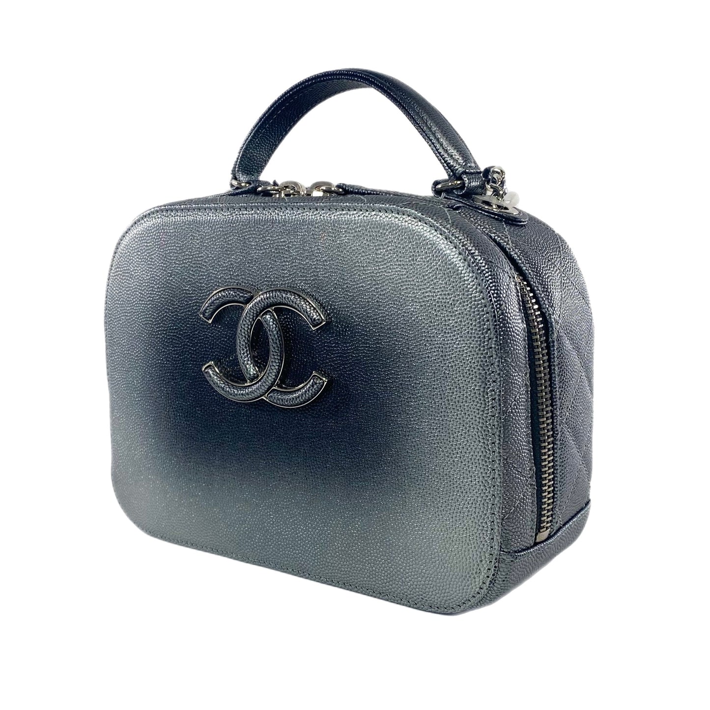 Chanel Gray Metallic Caviar Small Coco Vanity Case