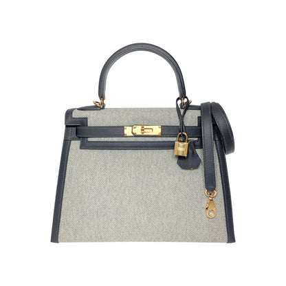 Hermes Kelly 28 Ardoise Ecru Toile Swift Gold Hardware