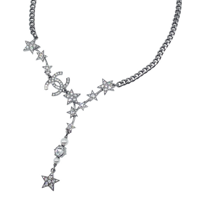 Chanel Silver Star Crystal Necklace