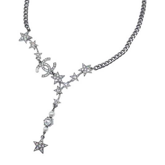 Chanel Silver Star Crystal Necklace