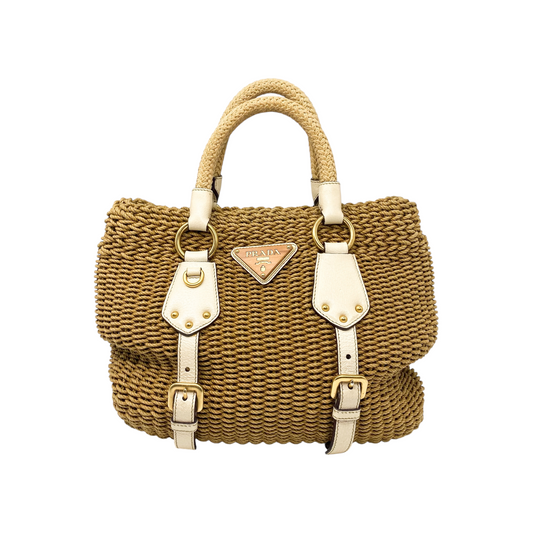 Prada Beige Madras Raffia Tote