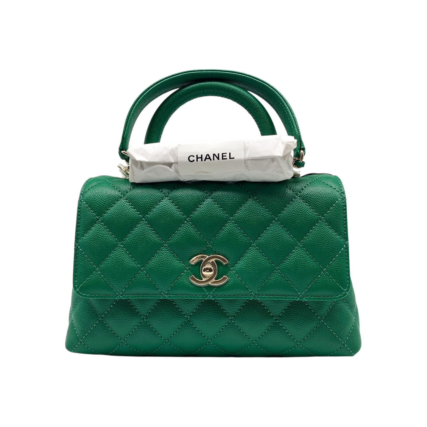 Chanel Green Small Caviar Coco Top Handle