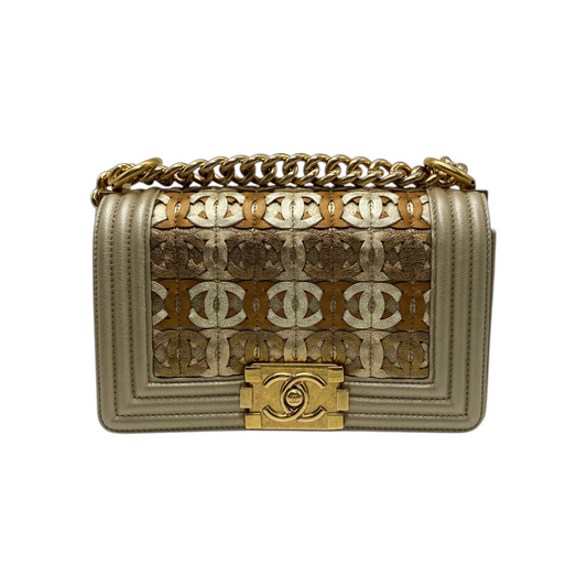 Chanel Metallic Boy Bag Woven Leather