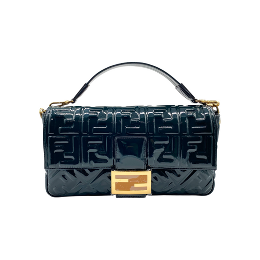 Fendi Green Patent Leather Zucca Embossed Baguette