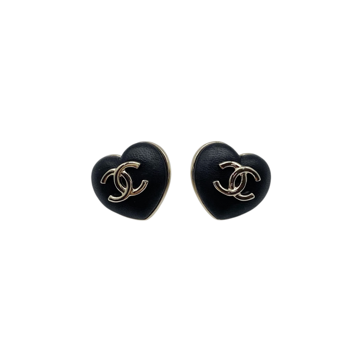 Chanel Black Leather Heart Earrings