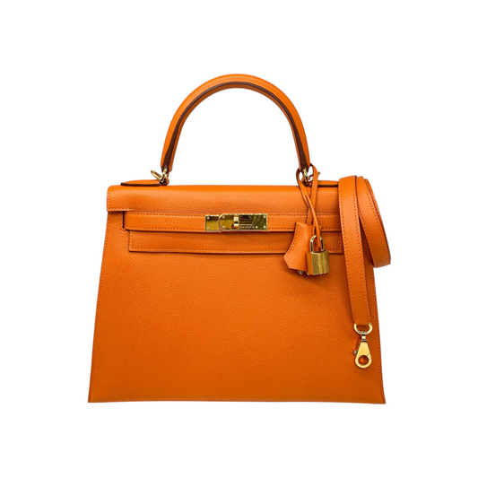 Hermes Kelly 28 Orange Epsom Gold Hardware