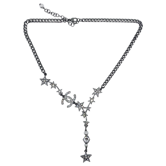 Chanel Silver Star Crystal Necklace