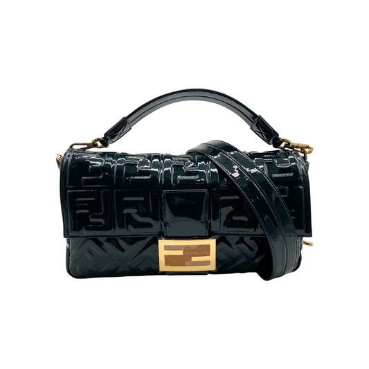 Fendi Green Patent Leather Zucca Embossed Baguette
