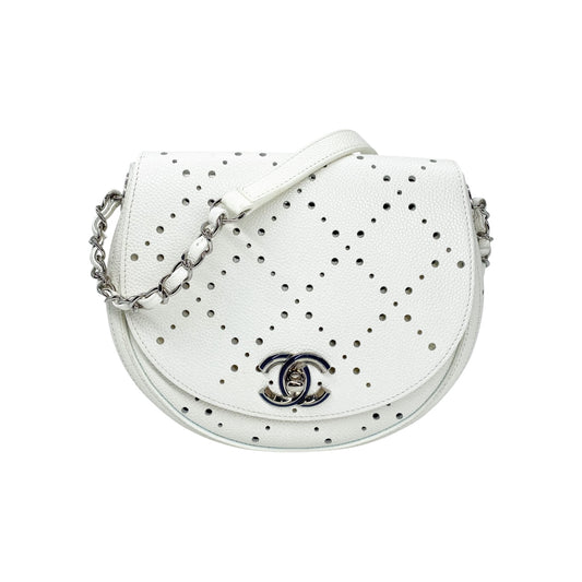 Chanel White Perforated Flap Bag
