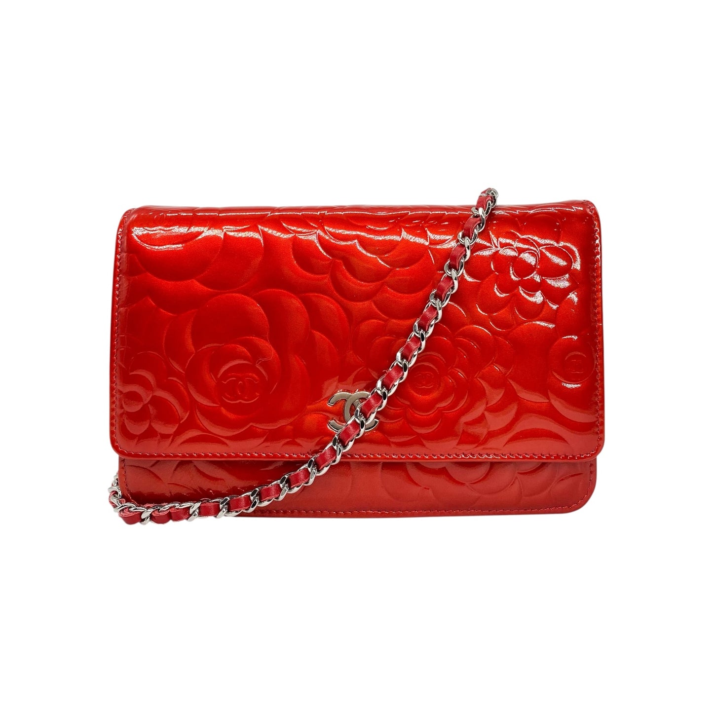 Chanel Red Camelia Wallet on Chain