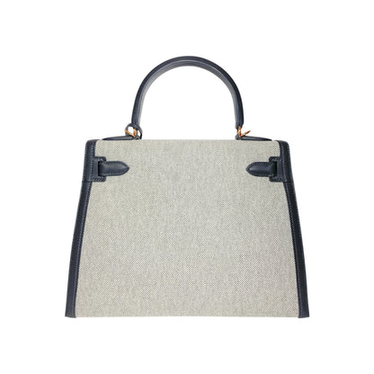 Hermes Kelly 28 Ardoise Ecru Toile Swift Gold Hardware