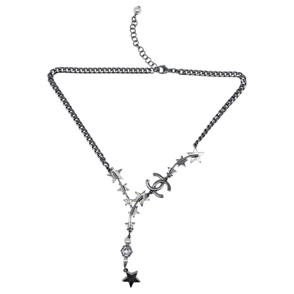 Chanel Silver Star Crystal Necklace