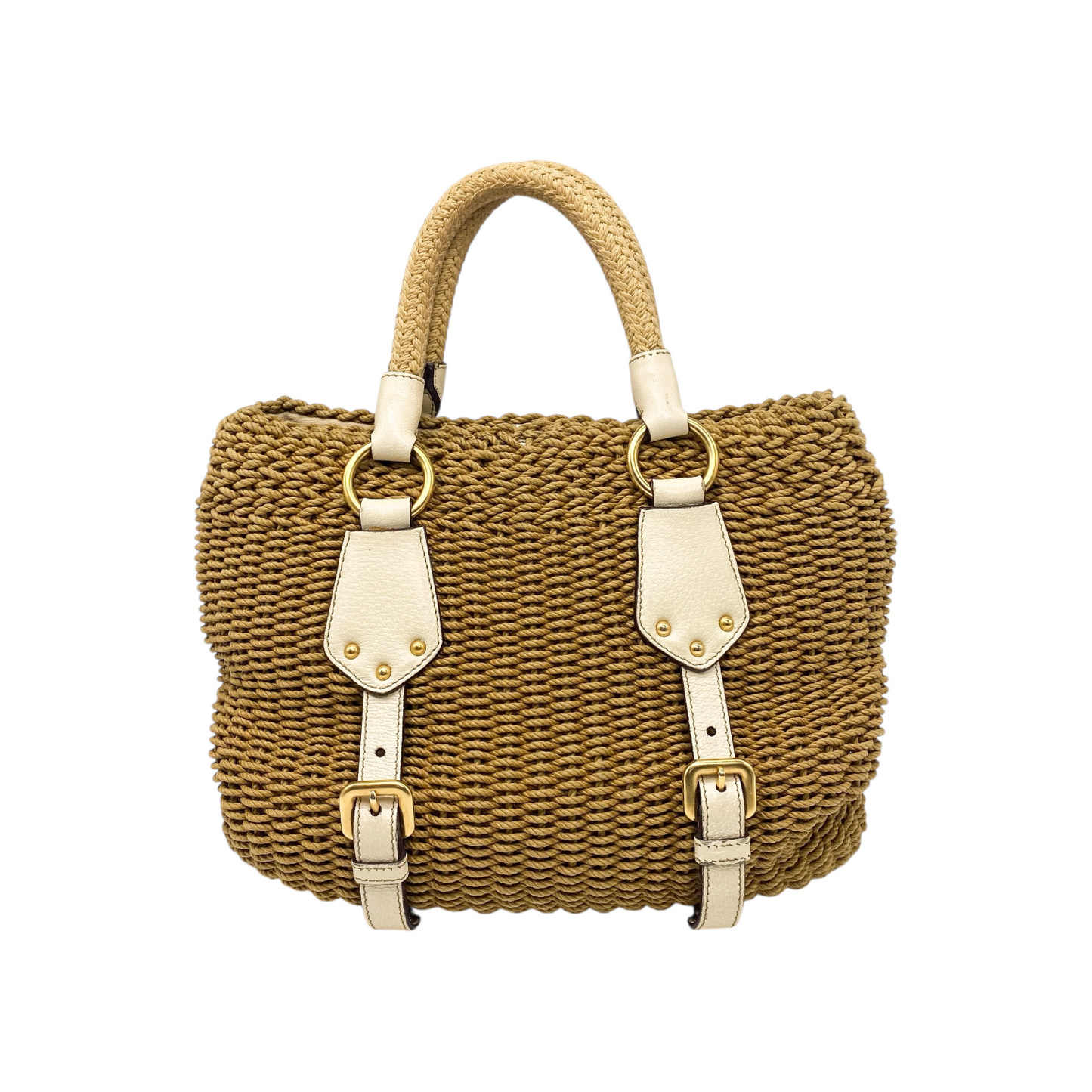 Prada Beige Madras Raffia Tote