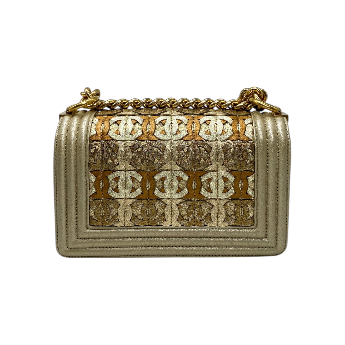 Chanel Metallic Boy Bag Woven Leather