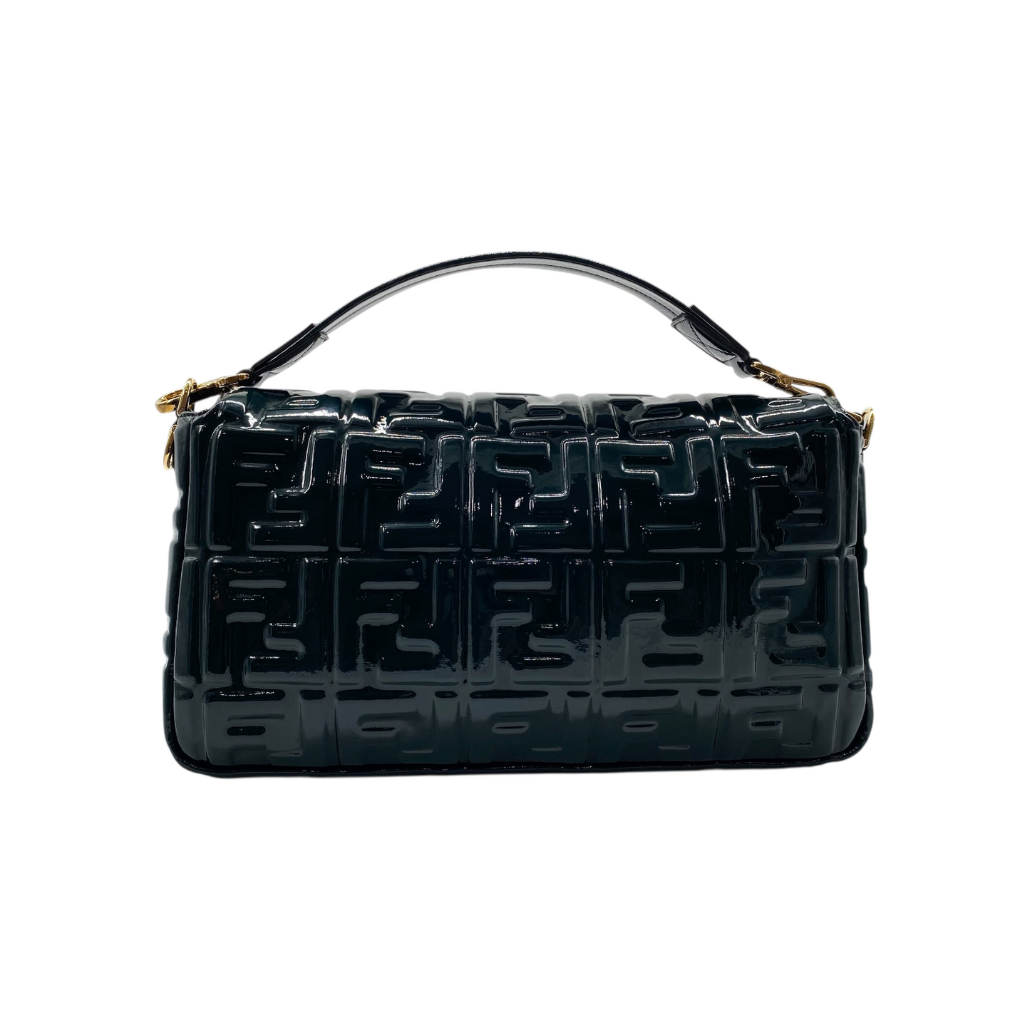 Fendi Green Patent Leather Zucca Embossed Baguette