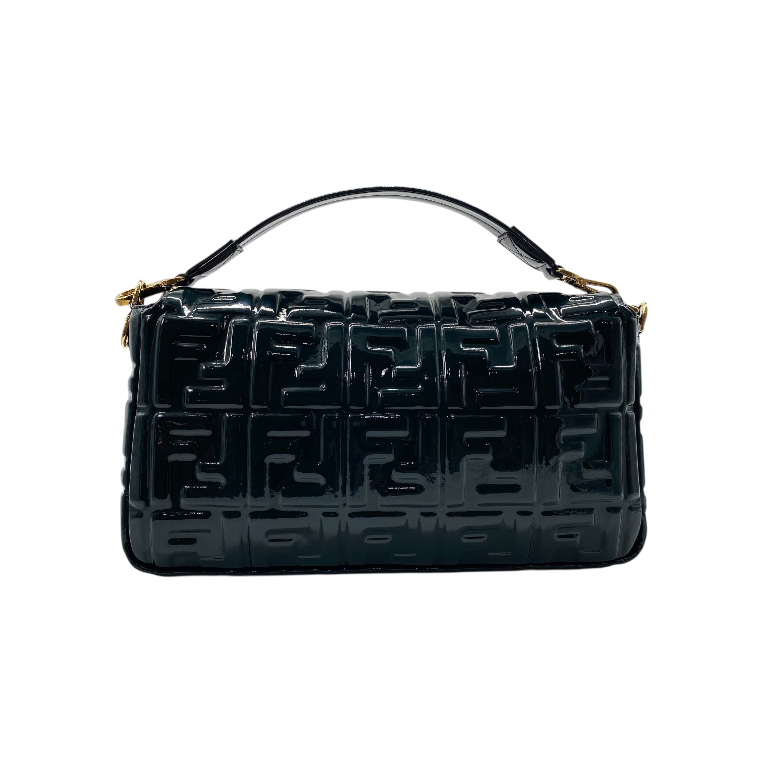 Fendi Green Patent Leather Zucca Embossed Baguette
