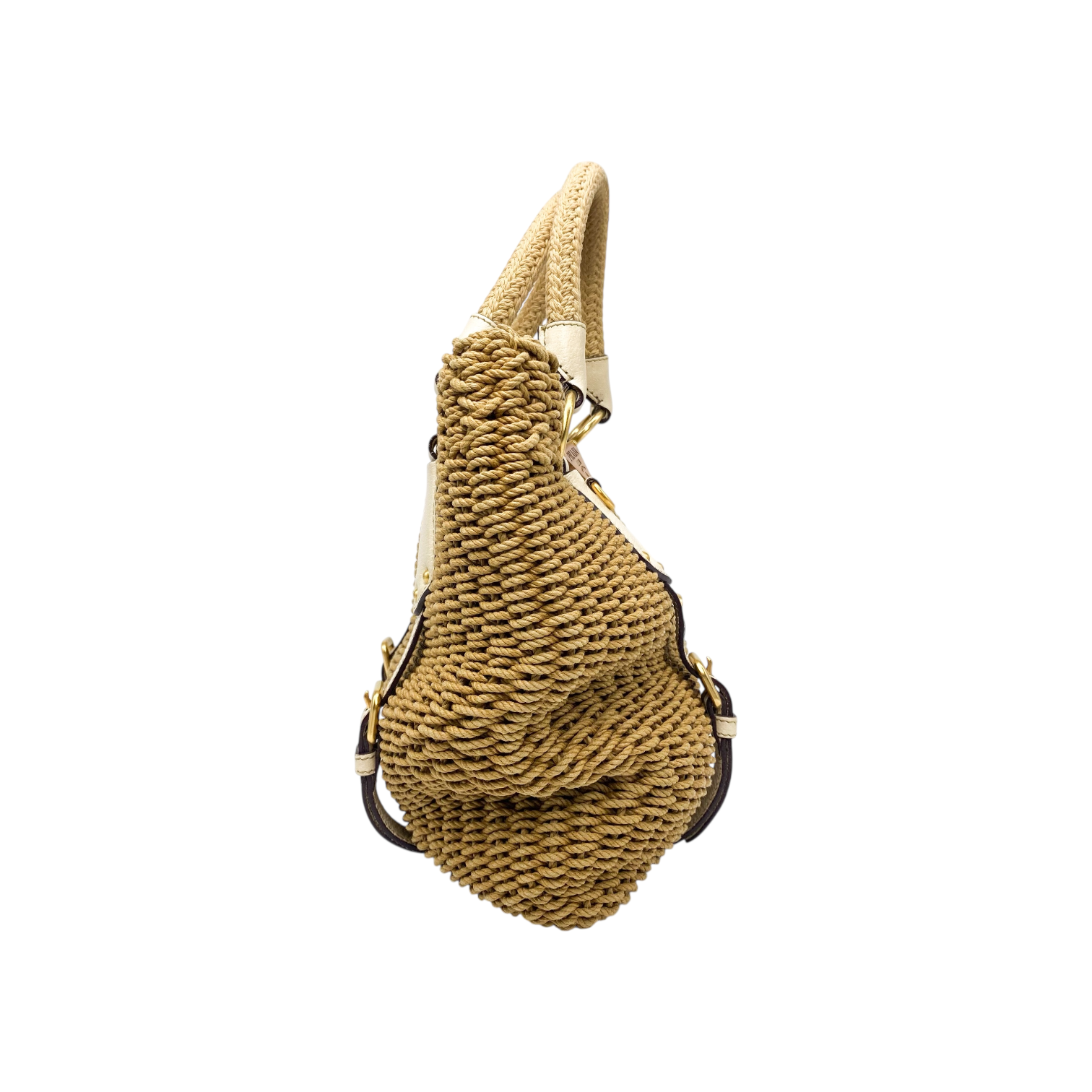 Prada Beige Madras Raffia Tote