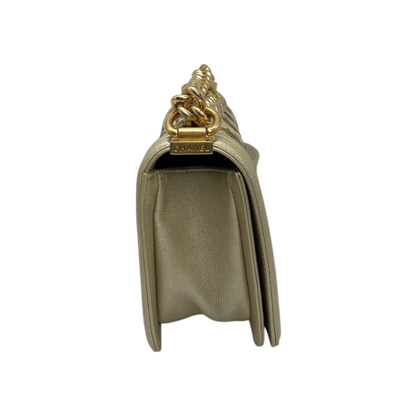 Chanel Metallic Boy Bag Woven Leather